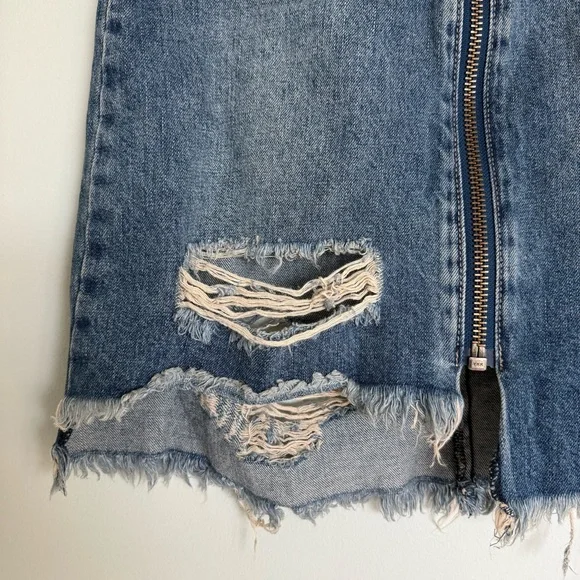 Free People x One Teaspoon Vixen High Waist Distressed A Line Oxford Denim Skirt - Picture 7 of 12